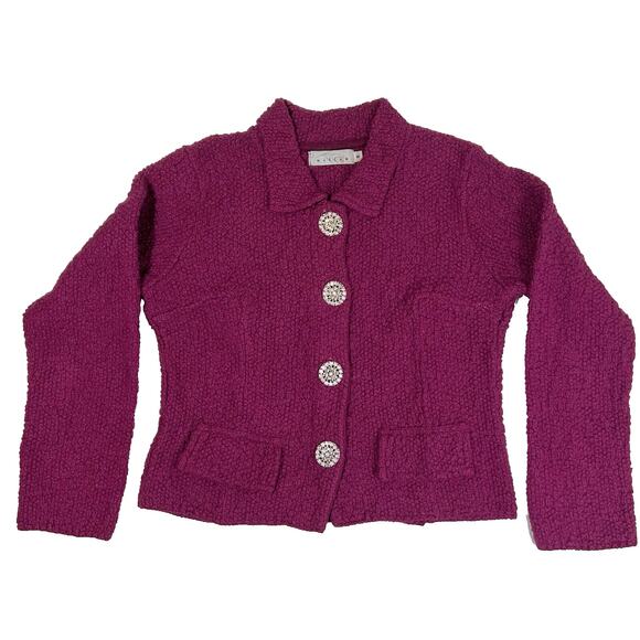 Willow Jacket Women Small Purple Pink Sweater Jeweled Buttons Blazer Cable Knit - Picture 2 of 9